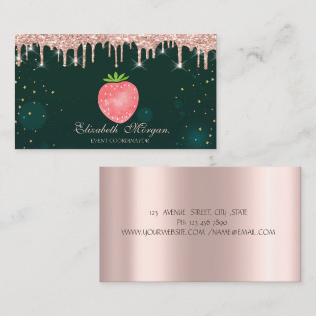 Carte de visite rose Gold Drives Fraise Green (Devant / Derrière)