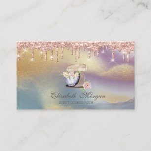 Carte De Visite Rose Gold Drives Retro Mixer Fleurs Holographique