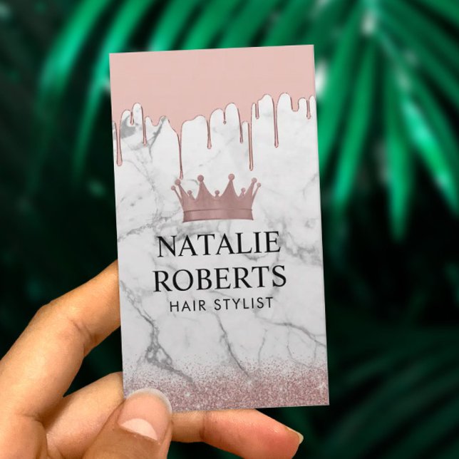 Carte De Visite Rose Gold Driving Cheveux Queen Salon Marbre blanc (Créateur téléchargé)