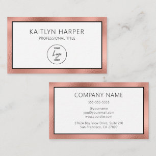 Carte De Visite Rose Gold Élégant Logo avec Bordure en Relief