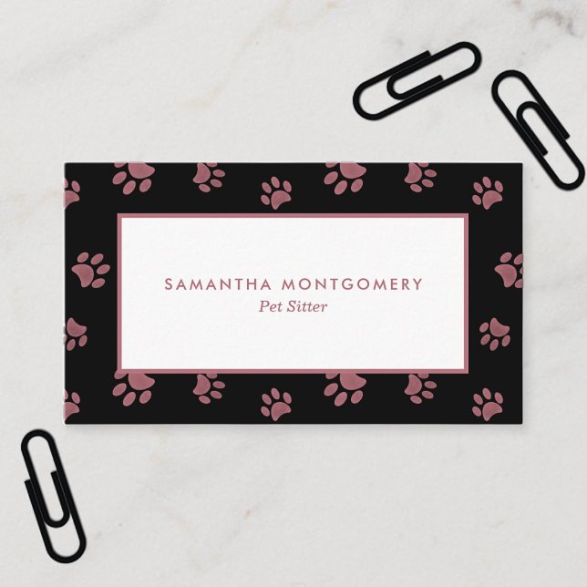 Carte De Visite Rose Gold Empreintes de pattes Pet Sitter (Rose Gold Paw Prints Pet Sitter Business Card)