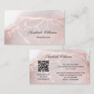 Carte De Visite Rose Gold Encre Marbre Code QR