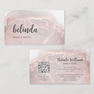 Carte De Visite Rose Gold Encre Marbre Code QR