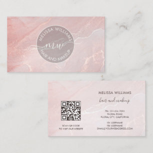 Carte De Visite Rose Gold Encre Marbre Code QR