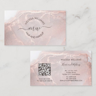 Carte De Visite Rose Gold Encre Marbre | Code QR