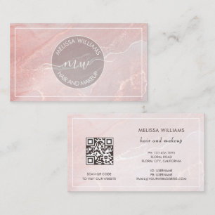 Carte De Visite Rose Gold Encre Marbre Code QR