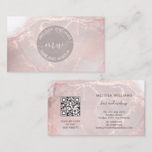 Carte De Visite Rose Gold Encre Marbre Code QR