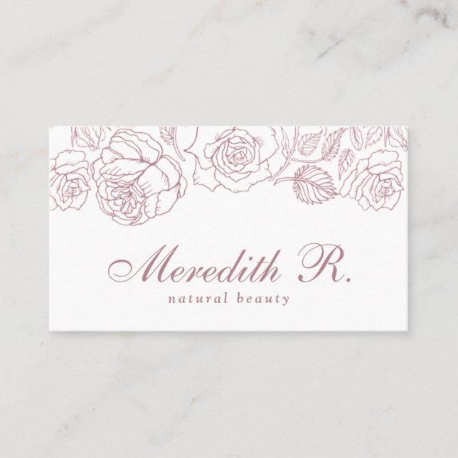 Carte De Visite Rose Gold Floral Bordure Élégante Signature Script (Devant)