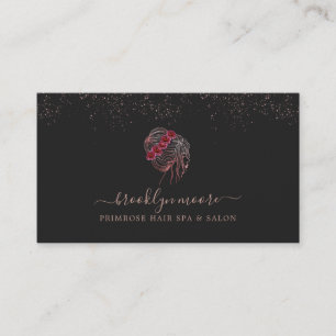 Carte De Visite Rose Gold Floral Logo Hair Styliste Élégant