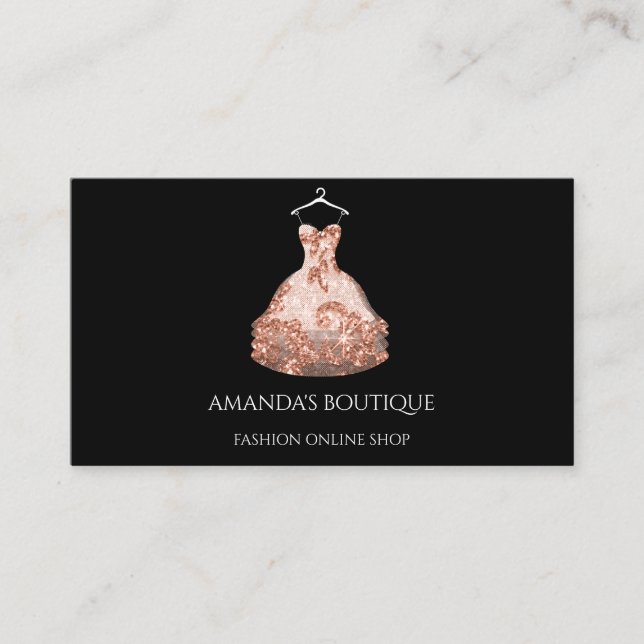 Carte De Visite Rose Gold Floral Robe Logo Mode Evénement Planific (Devant)