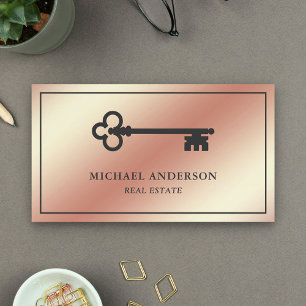 Carte De Visite Rose Gold Foil Vintage Antique Key Immobilier