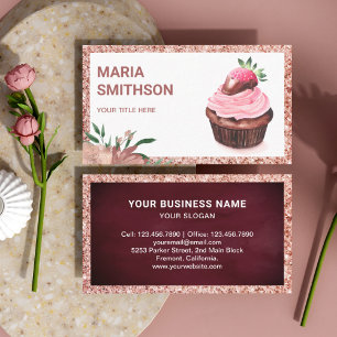 Carte De Visite Rose Gold fraise Cupcake Pâtisserie Chef boulanger