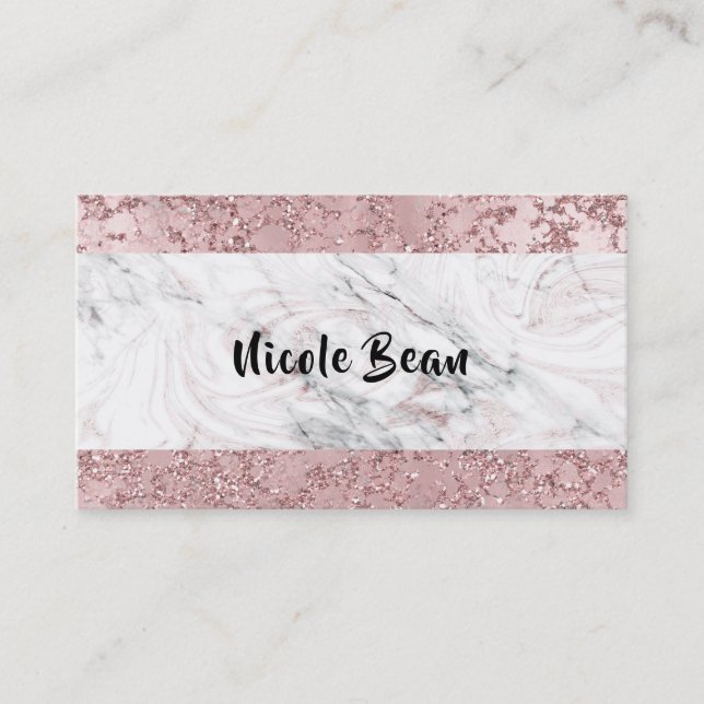 Carte De Visite Rose Gold Glam moderne Marbre & Parties scintillan (Devant)
