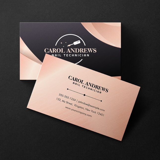 Carte De Visite Rose Gold Glam Nail Technicien Nail Artiste Beauté (Créateur téléchargé)