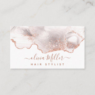 Carte De Visite Rose Gold Glitter Agate Élégant Marbre Moderne