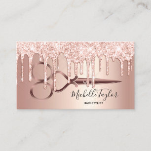 Carte De Visite Rose Gold gouttes coiffeur ciseaux coiffeur ciseau