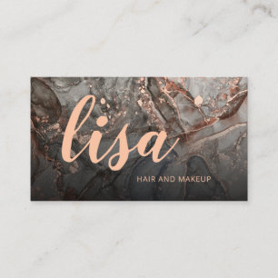 Carte de visite Rose Gold Gray Ink Marble Scan QR