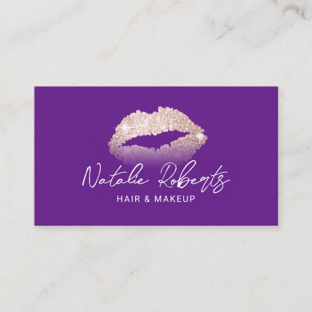 Carte De Visite Rose Gold Lips Maquillage Artiste Purple Beauty Sa (Devant)