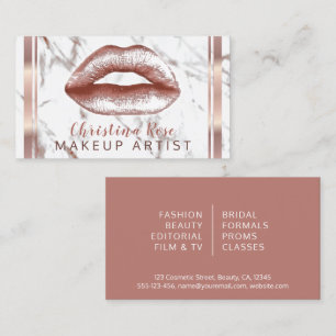 Carte De Visite Rose Gold Lips Marbre maquillage Artiste Cosmetolo