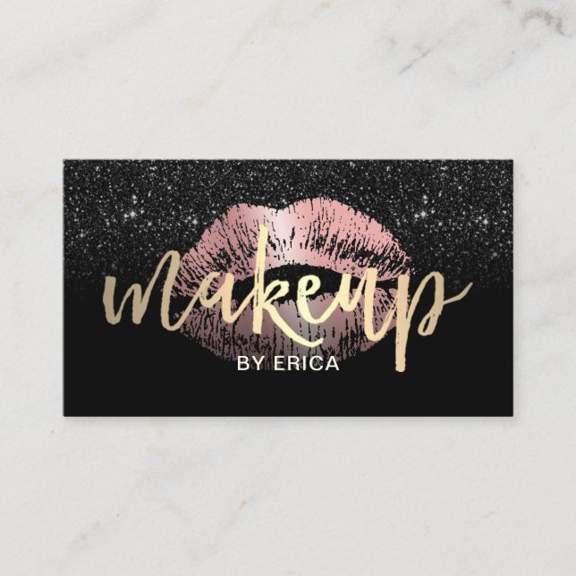 Carte De Visite Rose  Gold Lips Parties scintillant de script Gold (Devant)