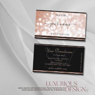 Carte De Visite Rose Gold Lumineux Paillettes Initiales Luxe Noir