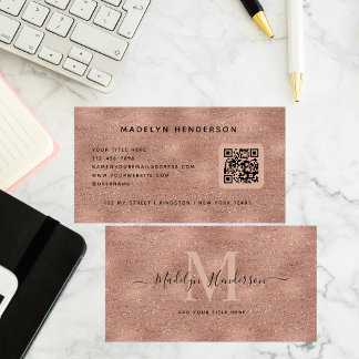 Carte De Visite Rose Gold Luxe QR Code Professional Monogramme