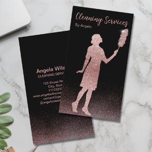Carte De Visite Rose Gold Maid Services de nettoyage Parties scint