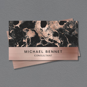Carte De Visite Rose Gold Metallic Black Marble Consultant