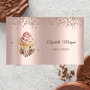 Carte De Visite Rose Gold Moderne Élégant Diamants Floral Cupcake