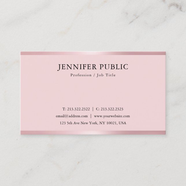 Carte De Visite Rose Gold Moderne Élégant Modèle Professionnel (Devant)