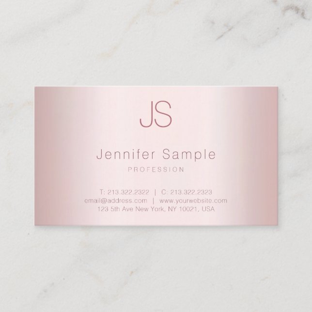 Carte De Visite Rose Gold Moderne Modèle Élégant Monogramme Simple (Devant)