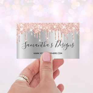 Carte De Visite Rose Gold Pailleté Gouttes Ombre Argentée Boutique