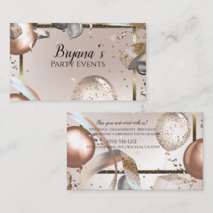 Carte De Visite Rose Gold & Parties scintillant Balloons Party Pla