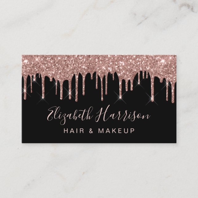 Carte De Visite Rose Gold Parties scintillant Beauté Noir (Devant)