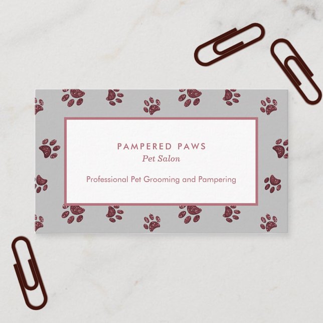 Carte De Visite Rose Gold Parties scintillant Empreintes de pattes (Rose Gold Glitter Paw Prints Pet Salon Business Card)