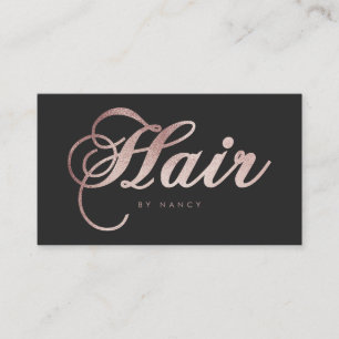 Carte De Visite Rose Gold Parties scintillant Hair Styliste Script