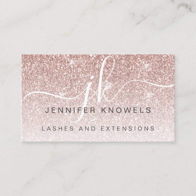 Carte De Visite Rose Gold Parties scintillant Lashes Monogramme Op (Devant)