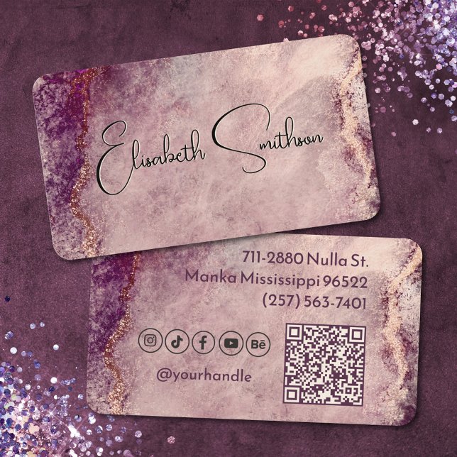 Carte De Visite Rose Gold Parties scintillant Marble Social Media  (Créateur téléchargé)