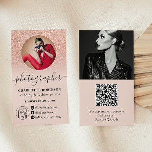 Carte De Visite Rose Gold parties scintillant rose photo qr logo p