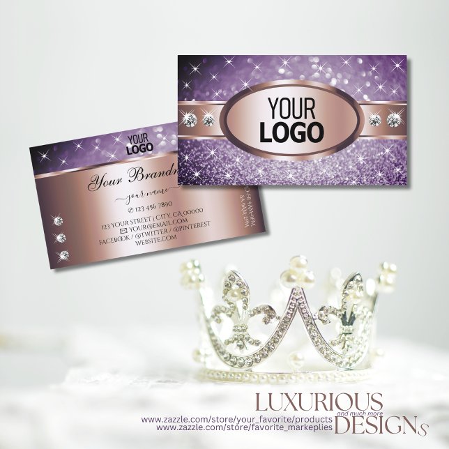 Carte De Visite Rose Gold Purple Parties scintillant Étoiles Diama (Créateur téléchargé)