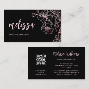 Carte De Visite Rose Gold Rouge Rose Noir Floral Code QR Entrepr