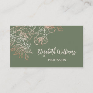 Carte De Visite Rose Gold Sage Green Line Art Floral