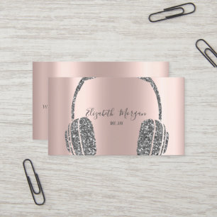 Carte De Visite Rose Gold Silver Parties scintillant casque DJ