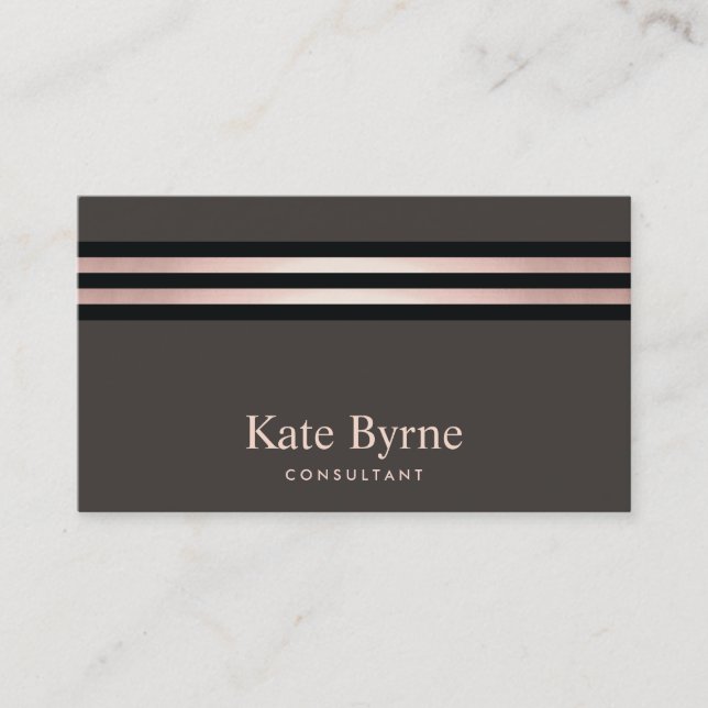 Carte De Visite Rose Gold Stripes Moderne Taupe (Devant)