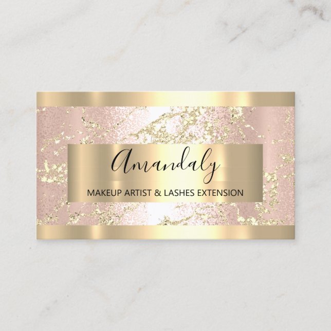 Carte De Visite Rose Gold Strokes Frame Marble Beauty Shop (Devant)
