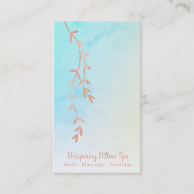 Carte De Visite *~* Rose Gold Willow Tree Branch Pastel Rainbow (Devant)