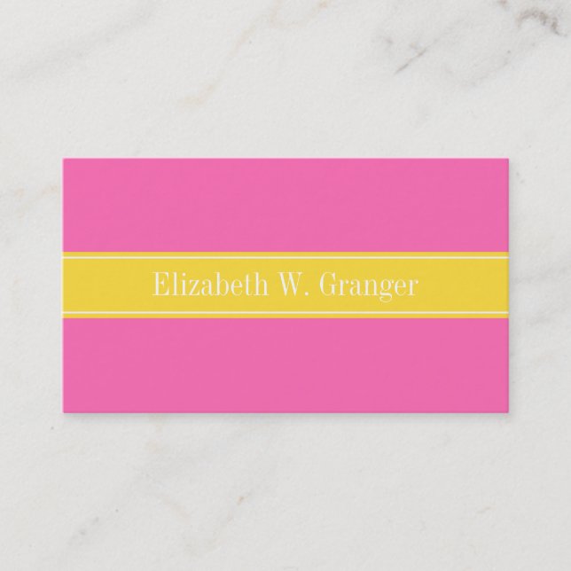 Carte De Visite Rose Hot #2, Ananas Ribbon Nom Monogramme (Devant)