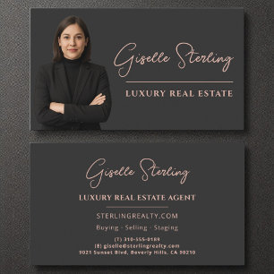 Carte De Visite Rose immobilier Gold Script de luxe professionnel