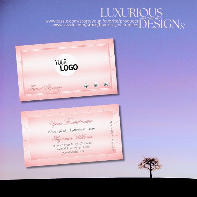 Carte De Visite Rose lumineux avec diamants et logo Glamour (Créateur téléchargé)