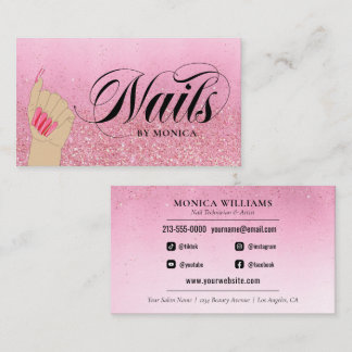 Carte De Visite Rose manucuriste Nail Tech Red Glam Parties scinti
